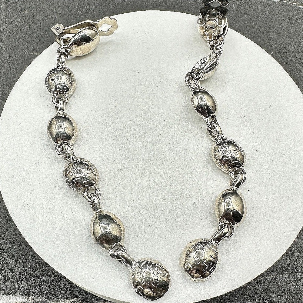 VTG Silver Tone Textured Oval Bead Drop‎ Clip On Earrings Retro Fashion Jewelry